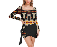 Powwow StoreGBNAT0006201 Pattern Native Women’s Square Collar Dress With Long Sleeve