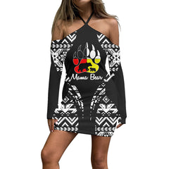 Powwow Store3WDSGA060006 Pattern Native Women’s Stacked Hem Dress With Short Sleeve