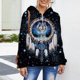 GB-NAT00010 Native American Women's Borg Fleece Hoodie With Half Zip