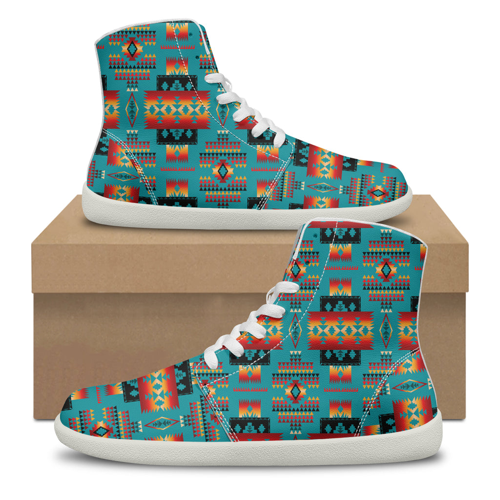 GB-NAT00046-01 Blue Native Tribes Pattern Native American High Top Barefoot Shoes