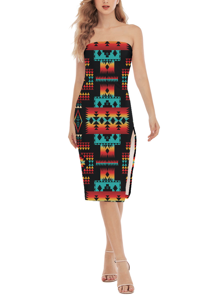 Powwow StoreGBNAT0004602 Pattern Native Women's Side Split Tube Top Dress