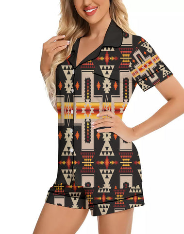 GB-NAT00062-01 Pattern Native American 3D Imitation Silk Pajamas Set with Shorts
