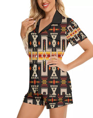 Powwow StoreGBNAT0006201 Pattern Native American 3D Imitation Silk Pajamas Set with Shorts