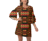 Powwow StoreGBNAT0004608 Native  Design Print Women's VNeck Dresss