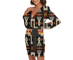 Powwow StoreGBNAT0006201 Pattern Native Long Sleeve Dress With Waist Belt