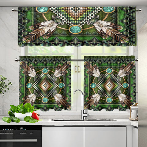GB-NAT00023 Pattern Native American  Curtain Valance and Kitchen Tiers Set