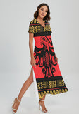 Powwow Storegb nat00048 pattern native v neck dress with side slit