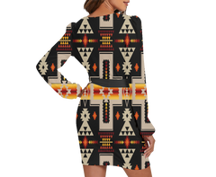 Powwow Storegb nat00062 01 pattern native long sleeve dress with waist belt