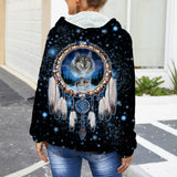 GB-NAT00010 Native American Women's Borg Fleece Hoodie With Half Zip