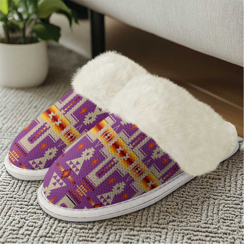 GB-NAT00062-07 Light Purple Tribe Native Slippers With Fur Edges