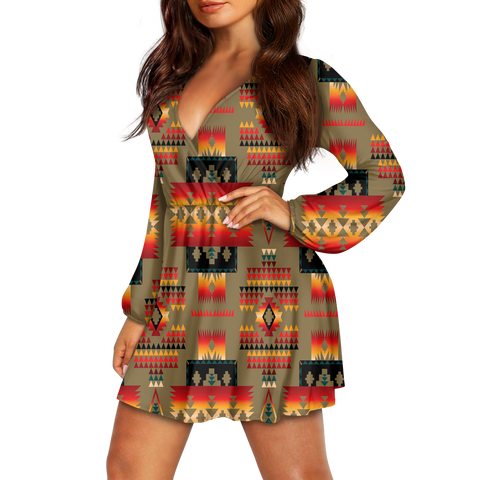 Powwow StoreGBNAT0004604 Pattern Native American Women's Vneck dress