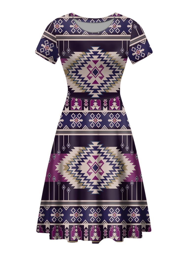 Powwow StoreRND00014 Native Tribes Pattern Round Neck Dress