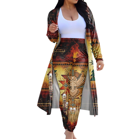 GB-NAT00068B Tribe Design Native American Cardigan Coat Long Pant Set