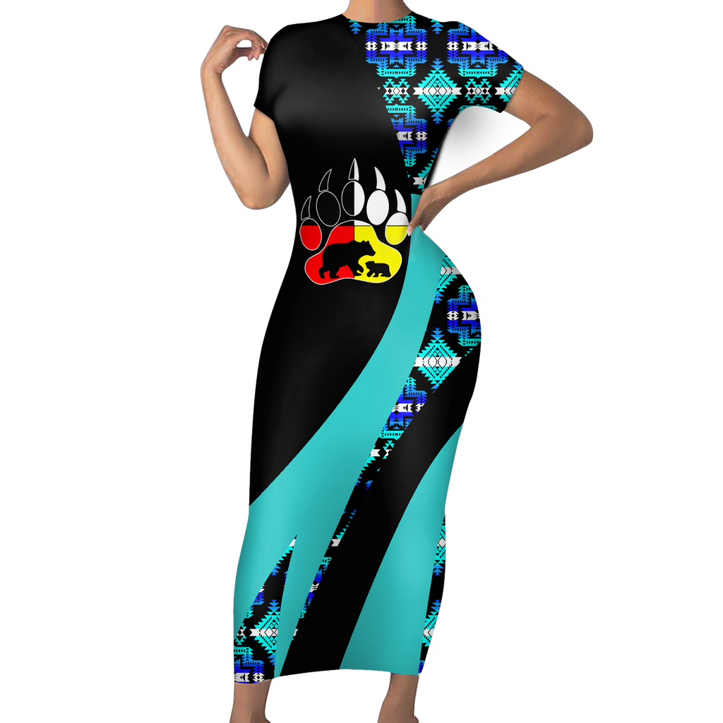 Powwow StoreSBD00194 Pattern Native ShortSleeved Body Dress