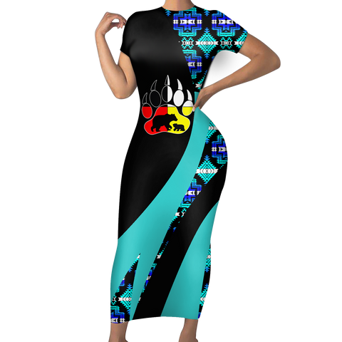 Powwow StoreSBD00194 Pattern Native ShortSleeved Body Dress