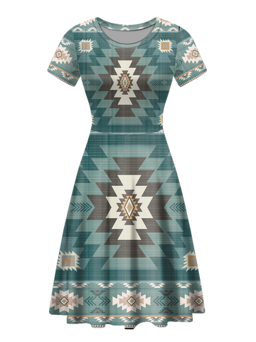 RND00016 Native Tribes Pattern Round Neck Dress