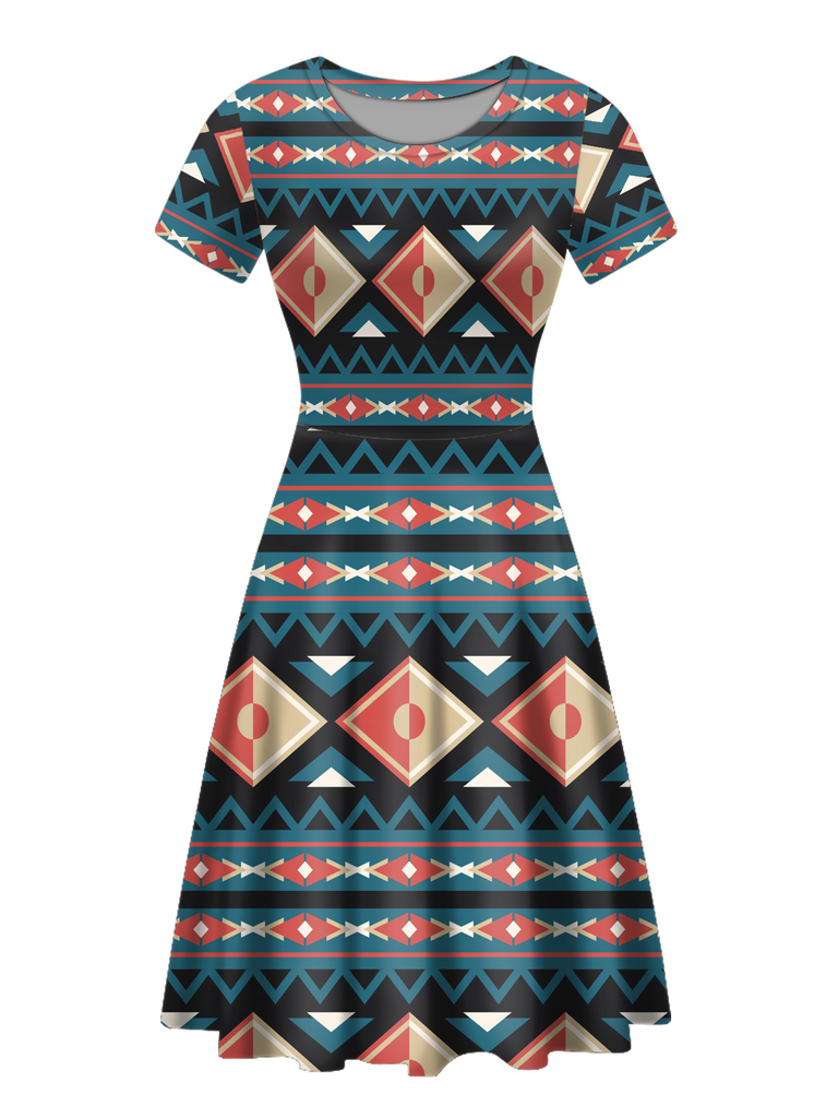 Powwow StoreGBNAT00315 Native Tribes Pattern Round Neck Dress