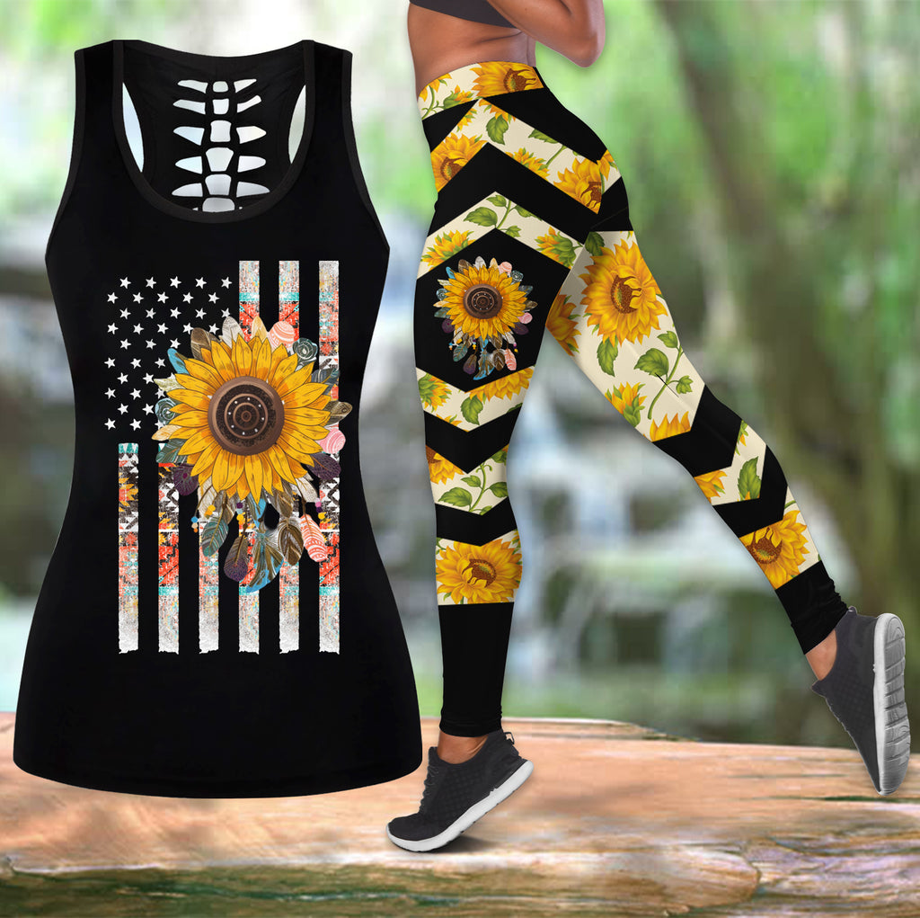 COMB2085 Pattern  Native Hollow Tank Top And Legging Sets