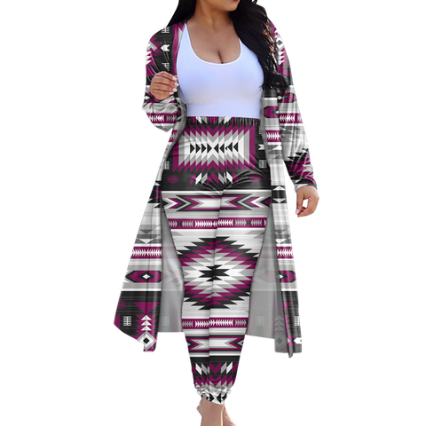 GB-NAT00528-02 Tribe Design Native American Cardigan Coat Long Pant Set