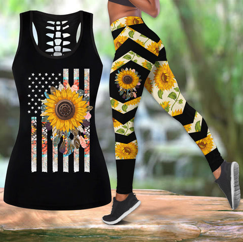 COMB2084 Pattern  Native Hollow Tank Top And Legging Sets