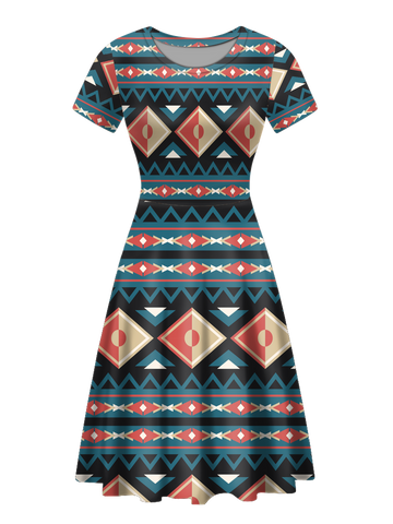 GB-NAT00315 Native Tribes Pattern Round Neck Dress