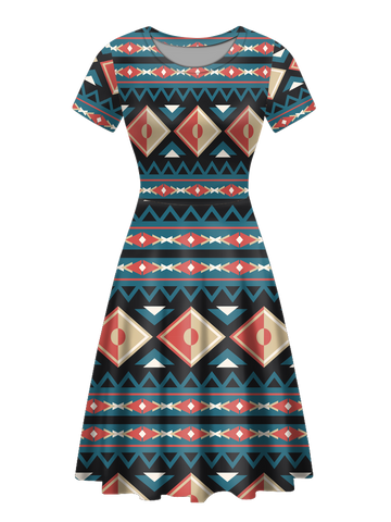 Powwow StoreGBNAT00315 Native Tribes Pattern Round Neck Dress