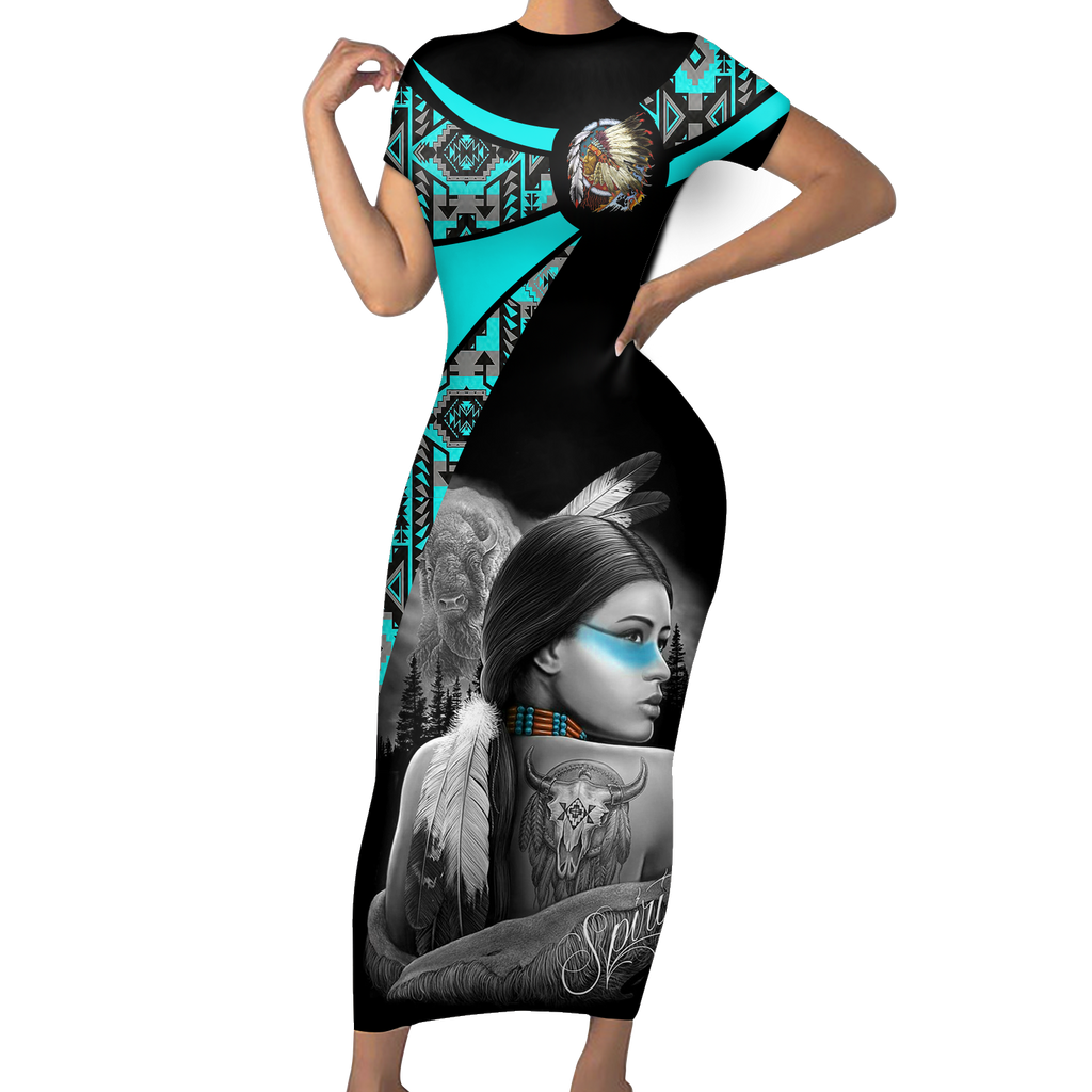 Powwow StoreSBD00147 Pattern Native ShortSleeved Body Dress