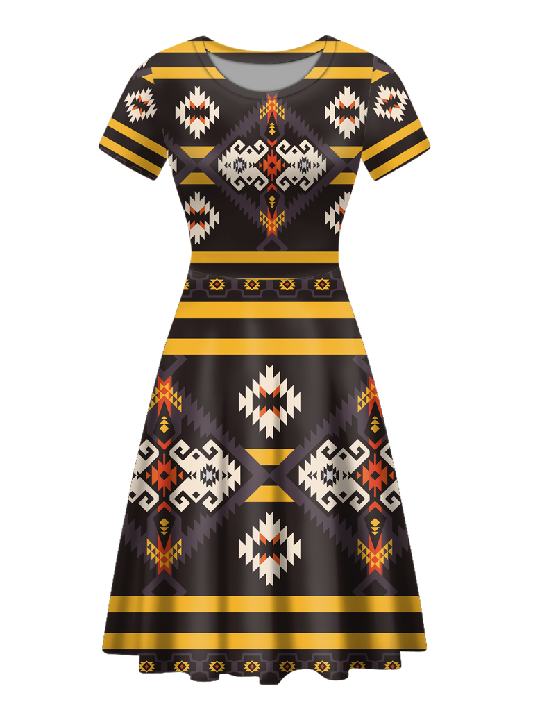 RND00015 Native Tribes Pattern Round Neck Dress – Powwow Store