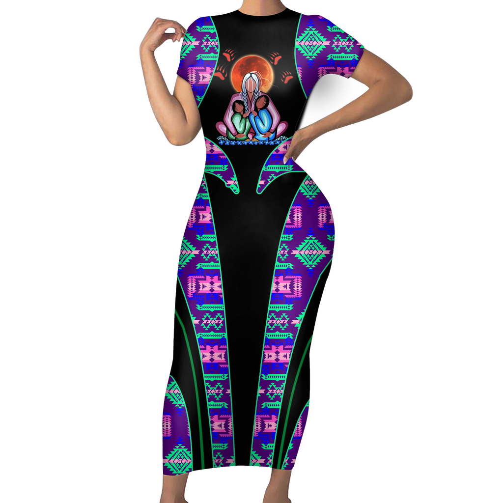 Powwow StoreSBD0043 Pattern Native ShortSleeved Body Dress