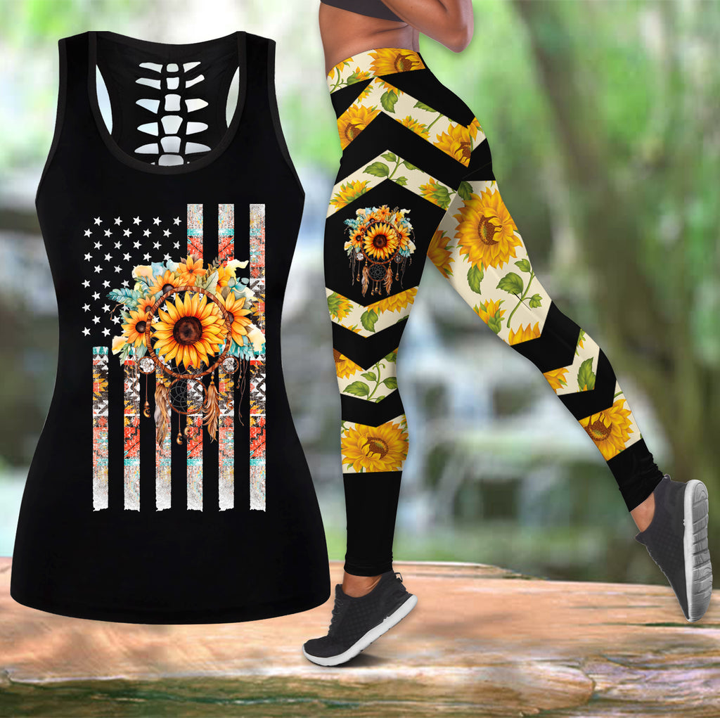 COMB2086 Pattern  Native American  Hollow Tank Top And Legging Sets