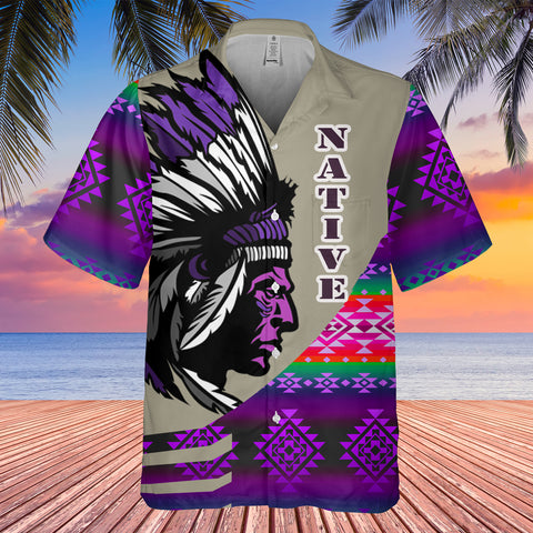 Powwow StoreGBHW000230 Tribe Design Native American Hawaiian Shirt 3D