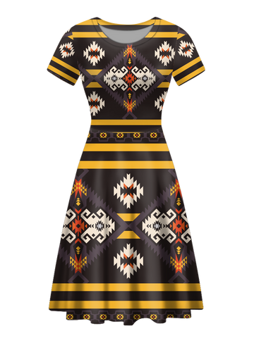 RND00015 Native Tribes Pattern Round Neck Dress