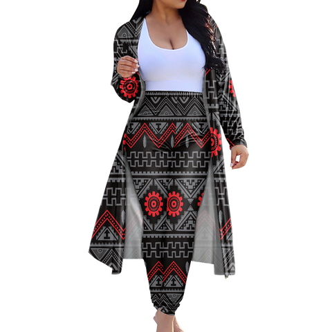 GB-NAT00595 Tribe Design Native American Cardigan Coat Long Pant Set