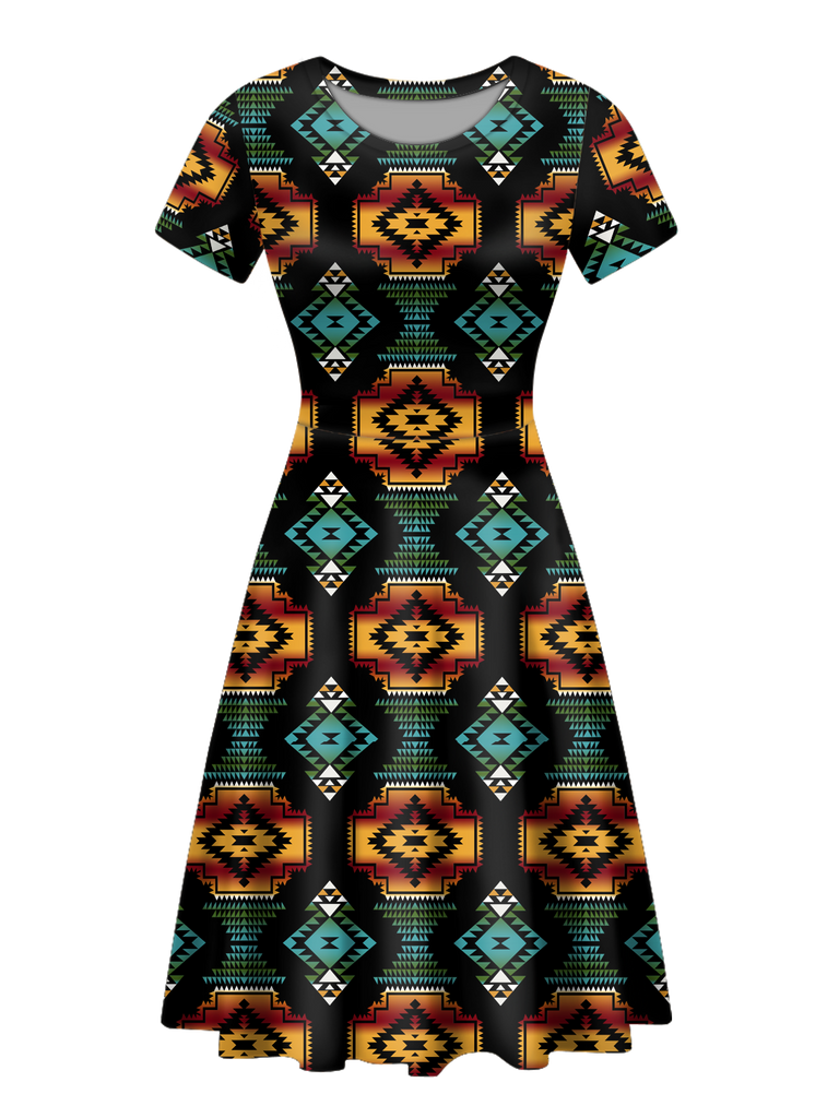 Powwow StoreGBNAT00321 Native Tribes Pattern Round Neck Dress