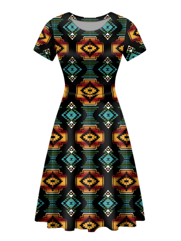 GB-NAT00321 Native Tribes Pattern Round Neck Dress
