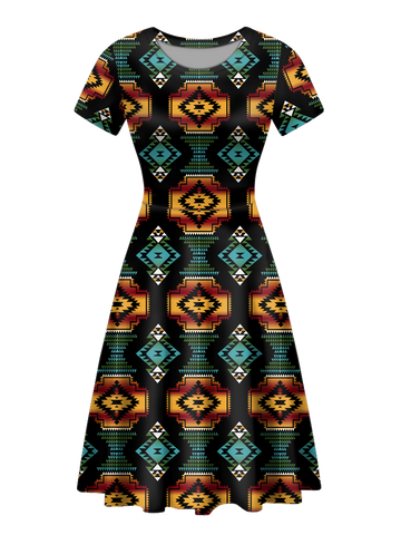 Powwow StoreGBNAT00321 Native Tribes Pattern Round Neck Dress