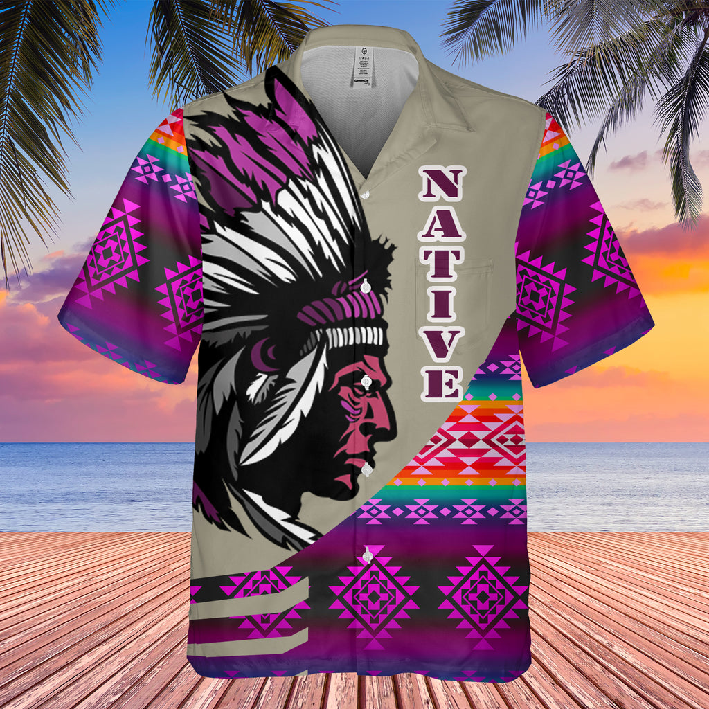 Powwow StoreGBHW000228 Tribe Design Native American Hawaiian Shirt 3D