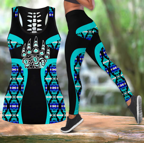 COMB2087 Pattern Native American  Hollow Tank Top And Legging Sets