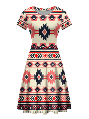 GB-NAT00375 Native Tribes Pattern Round Neck Dress