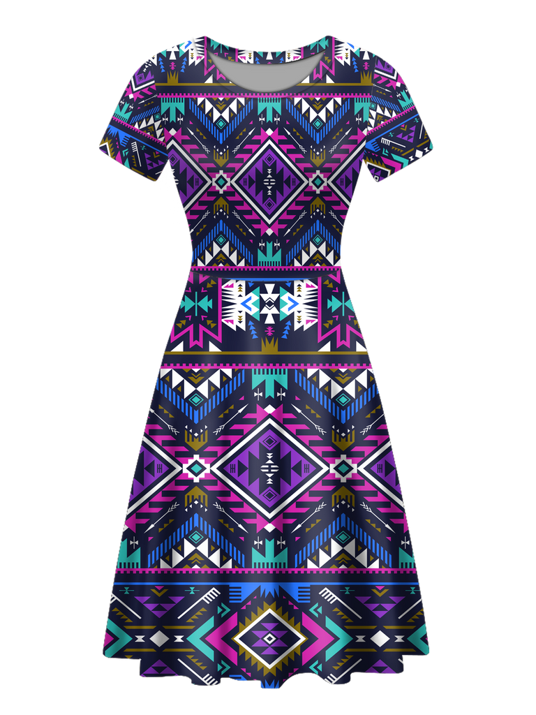 Powwow StoreGBNAT00380 Native Tribes Pattern Round Neck Dress