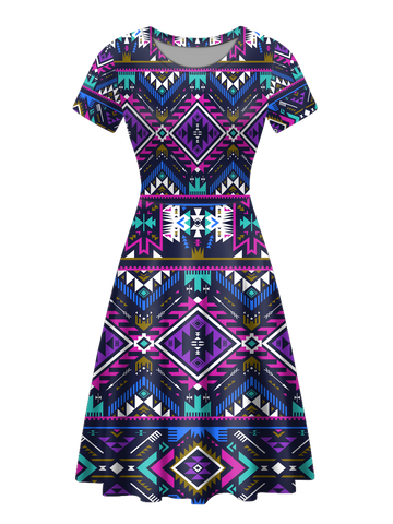 GB-NAT00380 Native Tribes Pattern Round Neck Dress