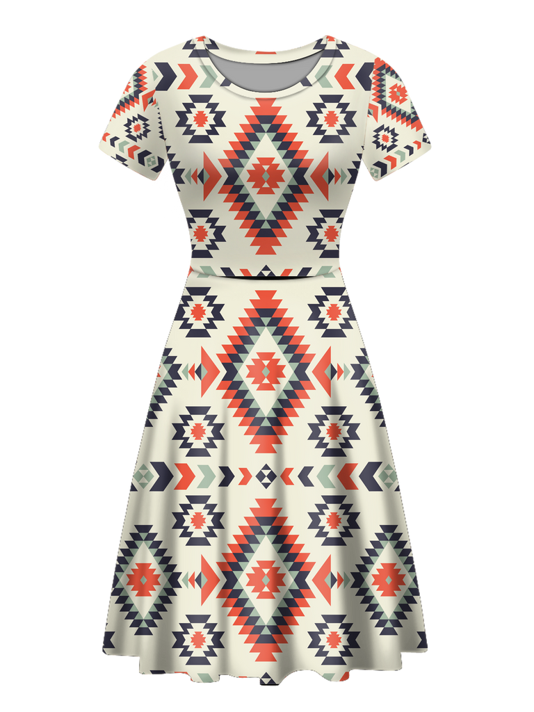 Powwow StoreGBNAT00389 Native Tribes Pattern Round Neck Dress