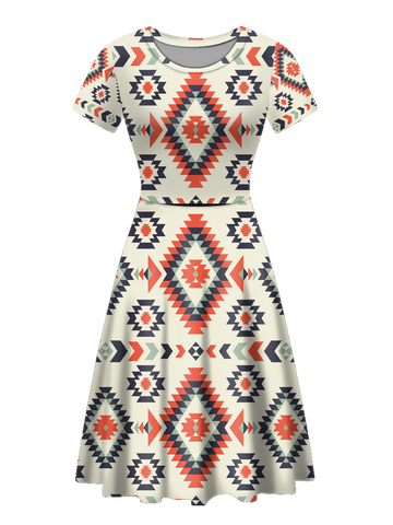 GB-NAT00389 Native Tribes Pattern Round Neck Dress