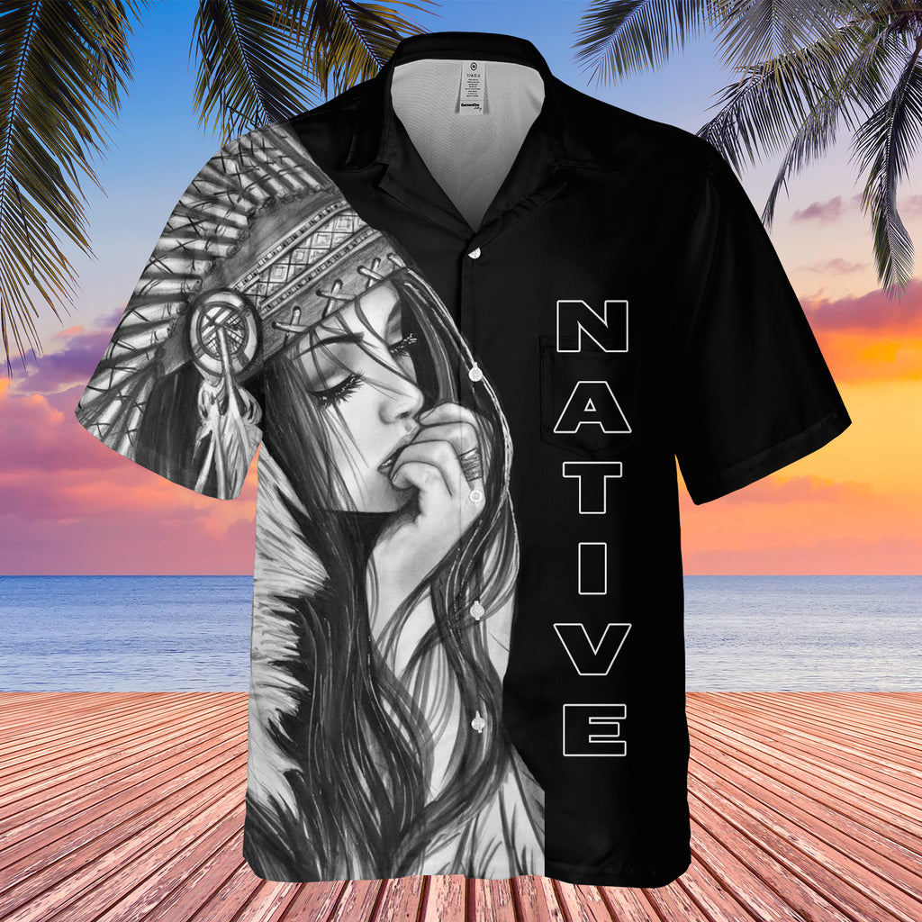 Powwow StoreGBHW000941 Tribe Design Native American Hawaiian Shirt 3D