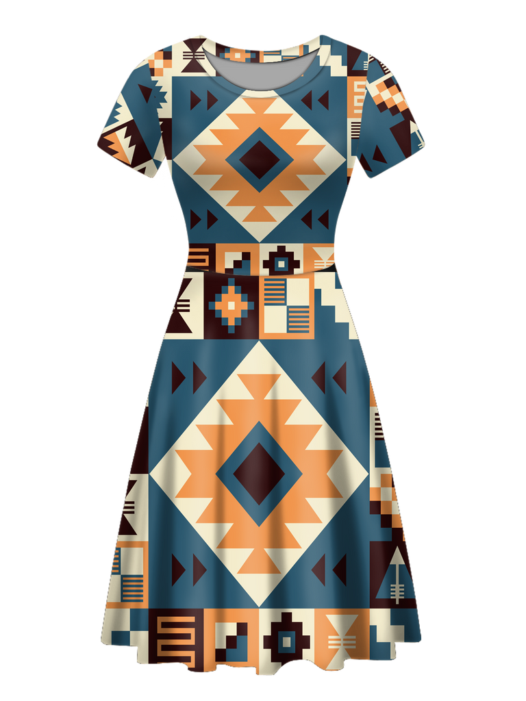 Powwow StoreRND0008 Native Tribes Pattern Round Neck Dress