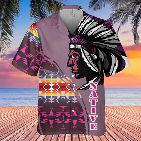 Powwow StoreGBHW000225 Tribe Design Native American Hawaiian Shirt 3D