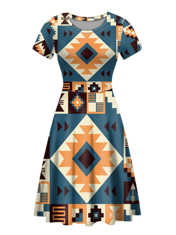 RND0008 Native Tribes Pattern Round Neck Dress