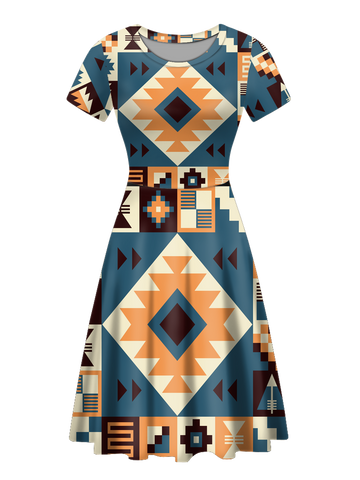 Powwow StoreRND0008 Native Tribes Pattern Round Neck Dress