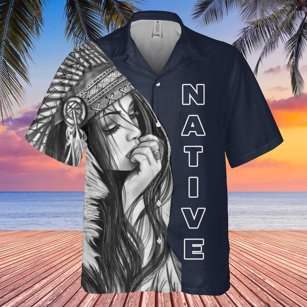 Powwow StoreGBHW000943 Tribe Design Native American Hawaiian Shirt 3D