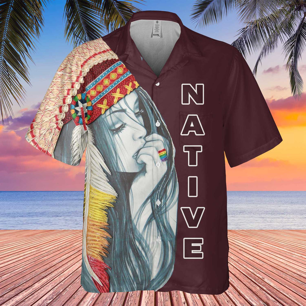 Powwow StoreGBHW000944 Tribe Design Native American Hawaiian Shirt 3D